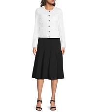 KARL LAGERFELD PARIS Crepe Knit Lace Midi A-Line Skirt