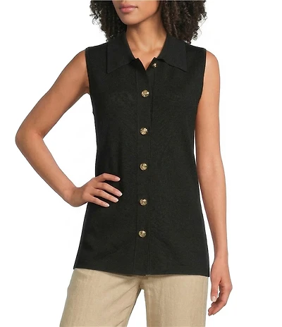 KARL LAGERFELD PARIS Crew Neck Sleeveless Button-Front Tank Top Sweater