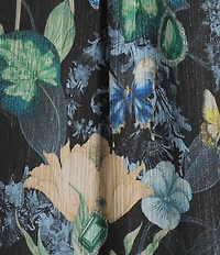KARL LAGERFELD PARIS Crinkle Chiffon Floral Butterfly Print V-Neck 3/4 Sleeve Top