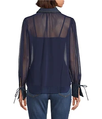 KARL LAGERFELD PARIS Crinkle Chiffon Point Collar Long Sleeve Blouse