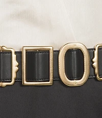 KARL LAGERFELD PARIS Crinkle Poly Satin Collared Long Bell Sleeve Belted Midi Dress