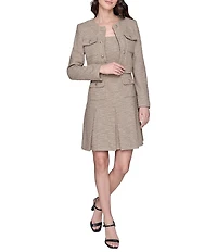 KARL LAGERFELD PARIS Cropped Tweed Long Sleeve Jacket