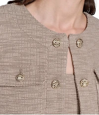 KARL LAGERFELD PARIS Cropped Tweed Long Sleeve Jacket