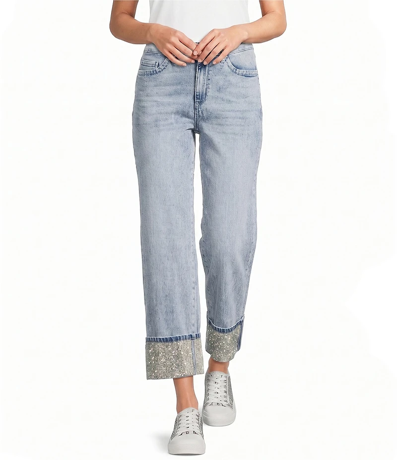 KARL LAGERFELD PARIS Crystal Cuff Hem Stretch Jeans