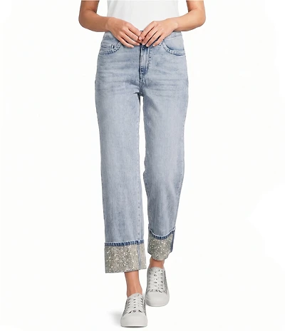KARL LAGERFELD PARIS Crystal Cuff Hem Stretch Jeans