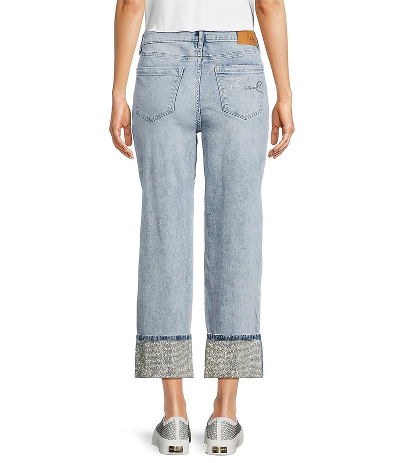 KARL LAGERFELD PARIS Crystal Cuff Hem Stretch Jeans