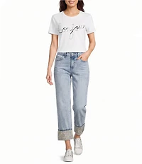 KARL LAGERFELD PARIS Crystal Cuff Hem Stretch Jeans