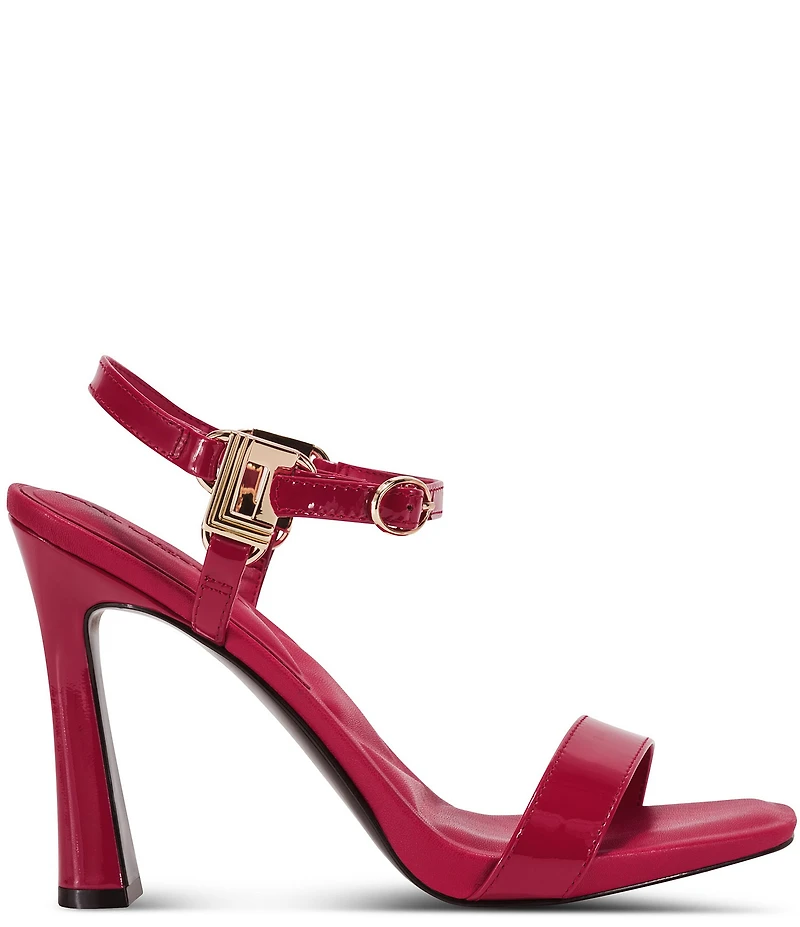 KARL LAGERFELD PARIS Cybil Patent Leather Ankle Strap Dress Sandals