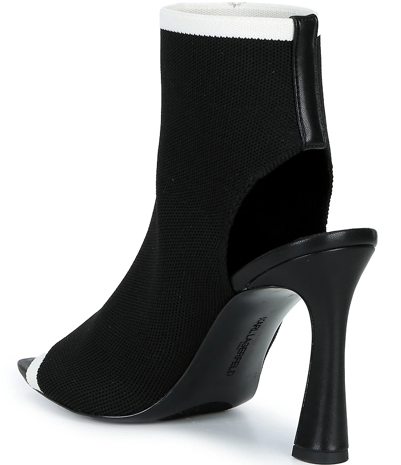 KARL LAGERFELD PARIS Dacey Knit Peep Toe Open Heel Flower Booties