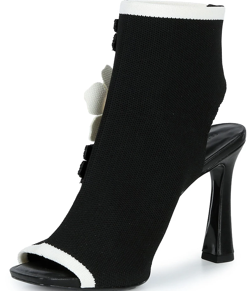 KARL LAGERFELD PARIS Dacey Knit Peep Toe Open Heel Flower Booties