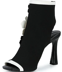 KARL LAGERFELD PARIS Dacey Knit Peep Toe Open Heel Flower Booties
