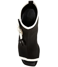 KARL LAGERFELD PARIS Dacey Knit Peep Toe Open Heel Flower Booties