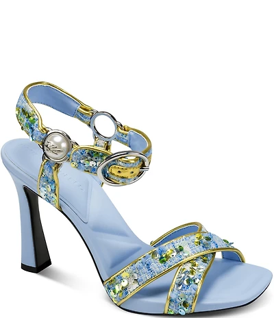 KARL LAGERFELD PARIS Daelin Boucle Ankle Wrap Dress Sandals