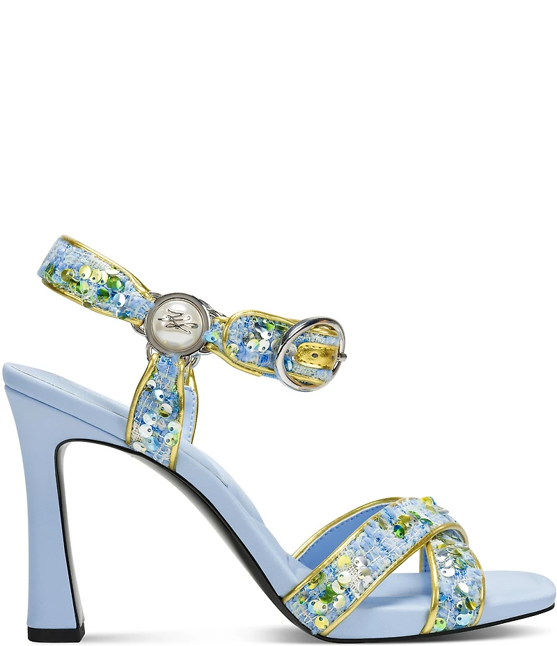 KARL LAGERFELD PARIS Daelin Boucle Ankle Wrap Dress Sandals