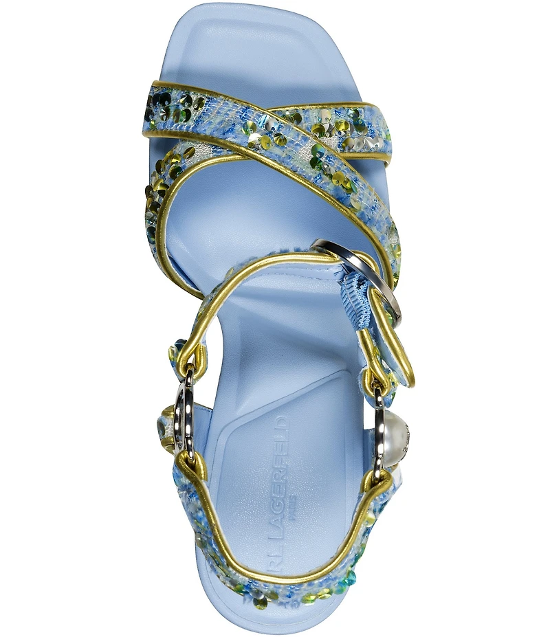 KARL LAGERFELD PARIS Daelin Boucle Ankle Wrap Dress Sandals