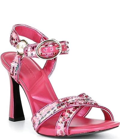 KARL LAGERFELD PARIS Daelin Boucle Ankle Wrap Dress Sandals