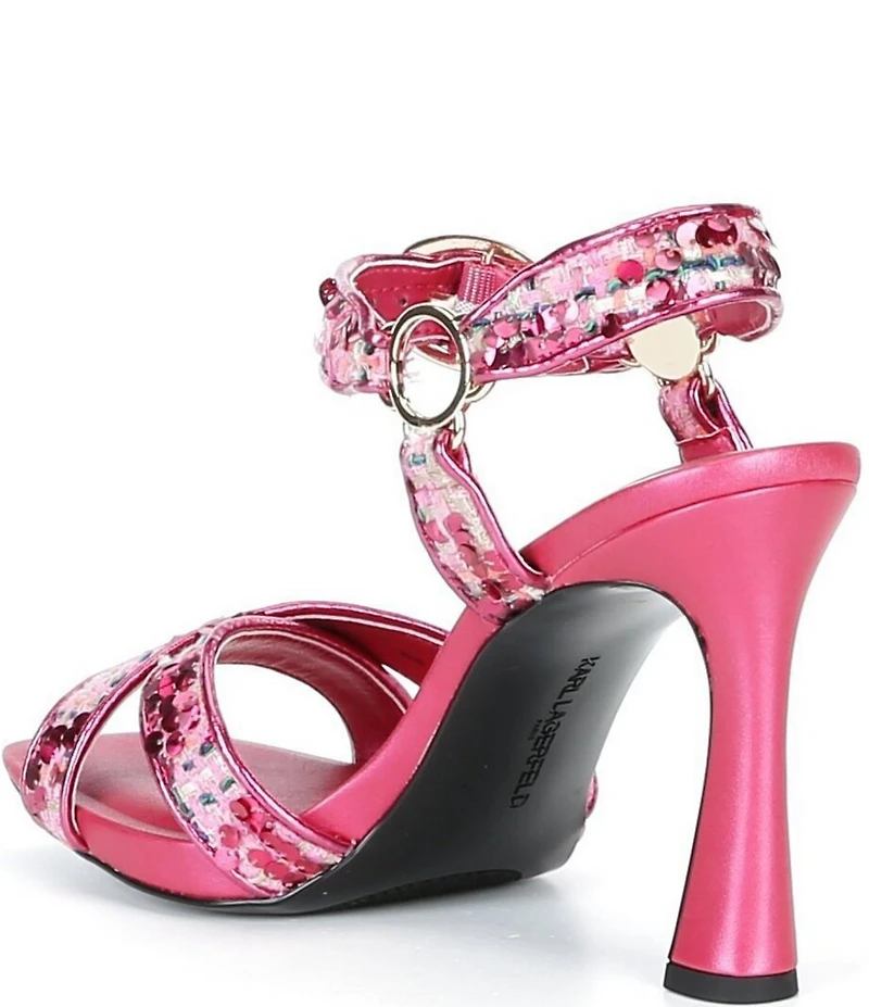 KARL LAGERFELD PARIS Daelin Boucle Ankle Wrap Dress Sandals