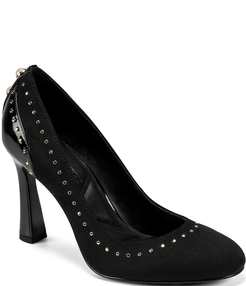 KARL LAGERFELD PARIS Dakira Suede and Patent Studded Stiletto Pumps