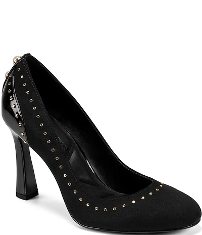 KARL LAGERFELD PARIS Dakira Suede and Patent Studded Stiletto Pumps
