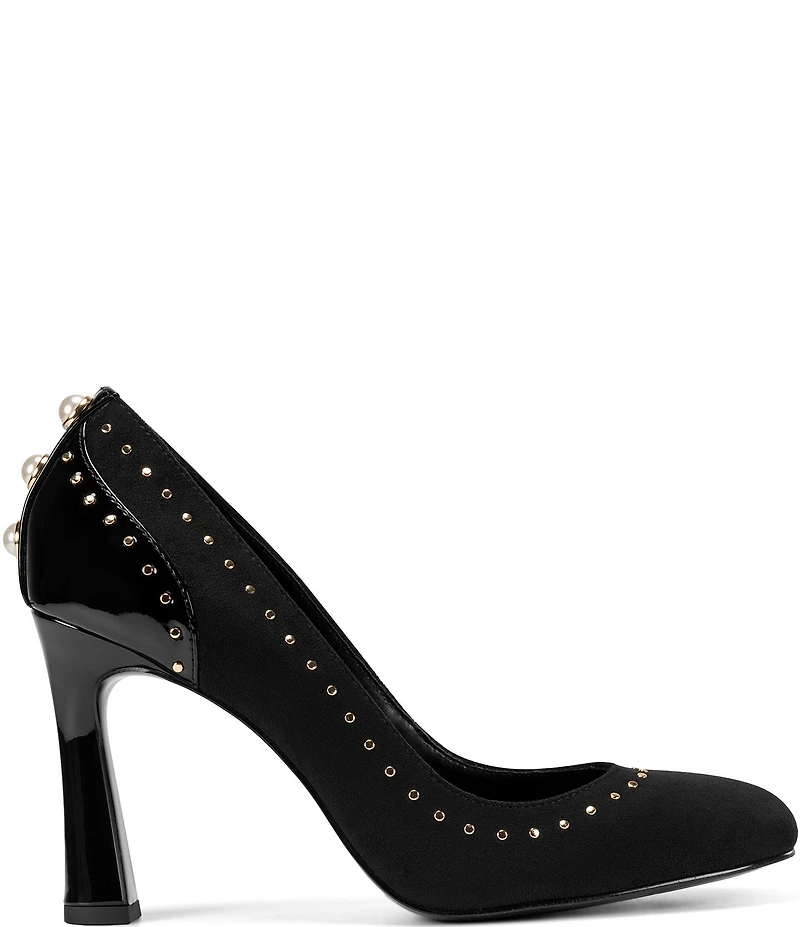 KARL LAGERFELD PARIS Dakira Suede and Patent Studded Stiletto Pumps