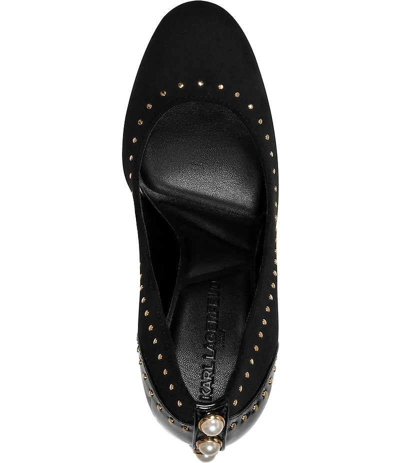 KARL LAGERFELD PARIS Dakira Suede and Patent Studded Stiletto Pumps