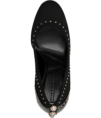 KARL LAGERFELD PARIS Dakira Suede and Patent Studded Stiletto Pumps
