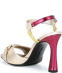 KARL LAGERFELD PARIS Danessa Multi Metallic Leather Ankle Strap Dress Sandals