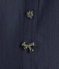 KARL LAGERFELD PARIS Denim Collared Long Sleeve Belted Ruffled Shirt Dress