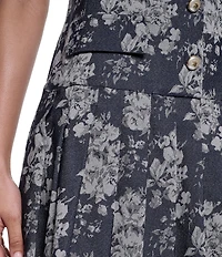 KARL LAGERFELD PARIS Denim Jacquard Boat Neck Sleeveless Pleated Dress