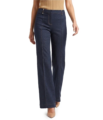 KARL LAGERFELD PARIS Denim Knit Wide Leg Full Length Jeans