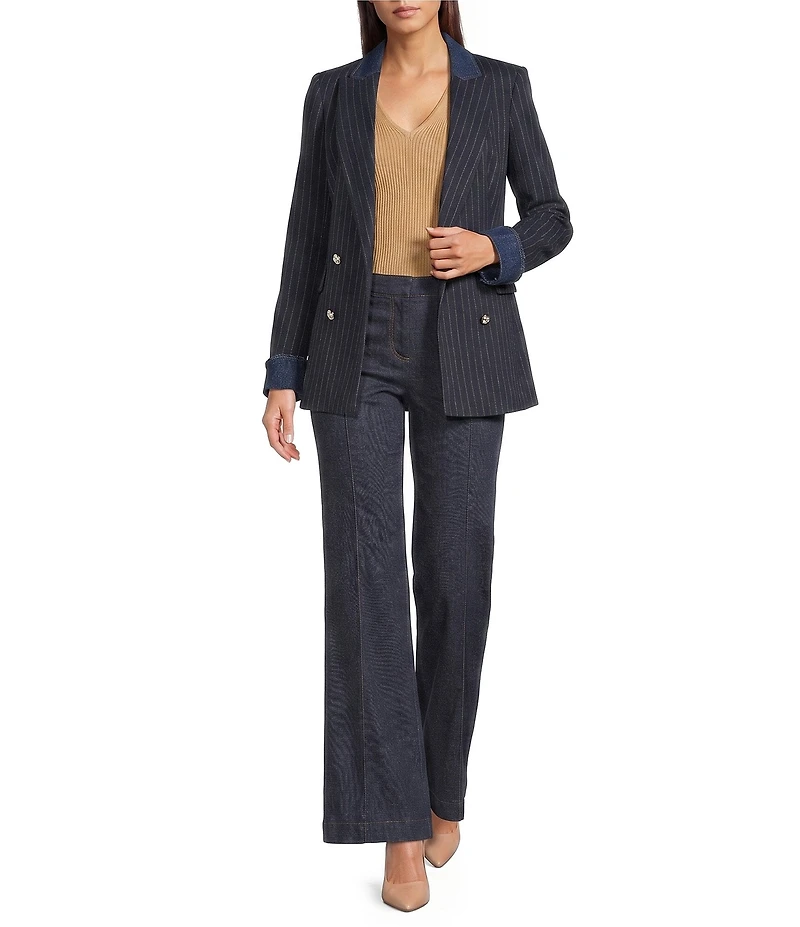 KARL LAGERFELD PARIS Denim Knit Wide Leg Full Length Jeans