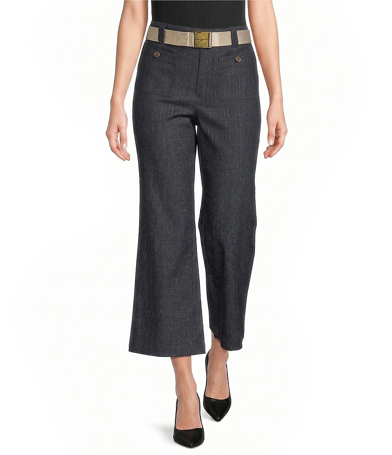 KARL LAGERFELD PARIS Denim Pin Stripe Wide Leg Crop Pants