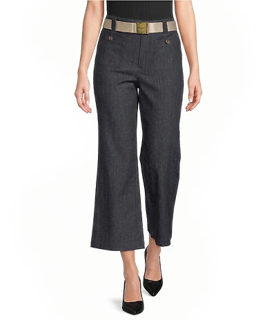 KARL LAGERFELD PARIS Denim Pin Stripe Wide Leg Crop Pants