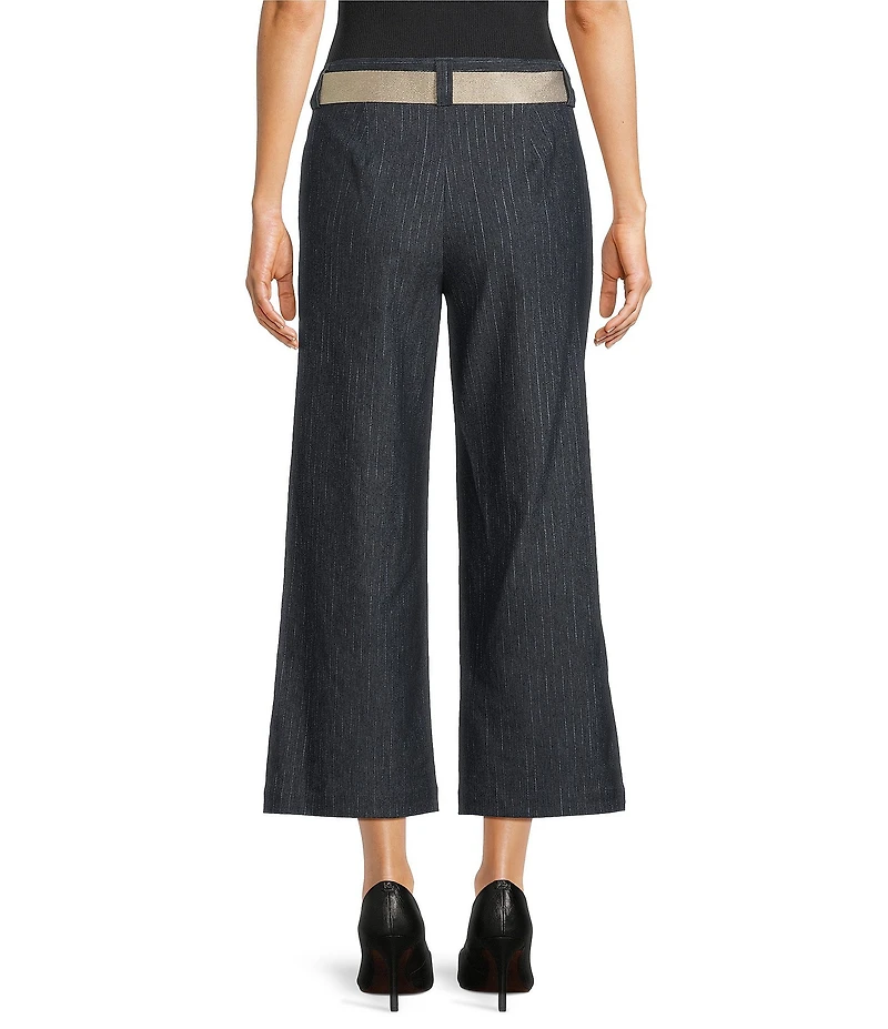 KARL LAGERFELD PARIS Denim Pin Stripe Wide Leg Crop Pants