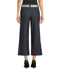 KARL LAGERFELD PARIS Denim Pin Stripe Wide Leg Crop Pants