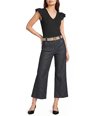 KARL LAGERFELD PARIS Denim Pin Stripe Wide Leg Crop Pants