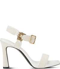 KARL LAGERFELD PARIS Dorcie Glitter Buckle Hardware Ankle Strap High Heel Sandals