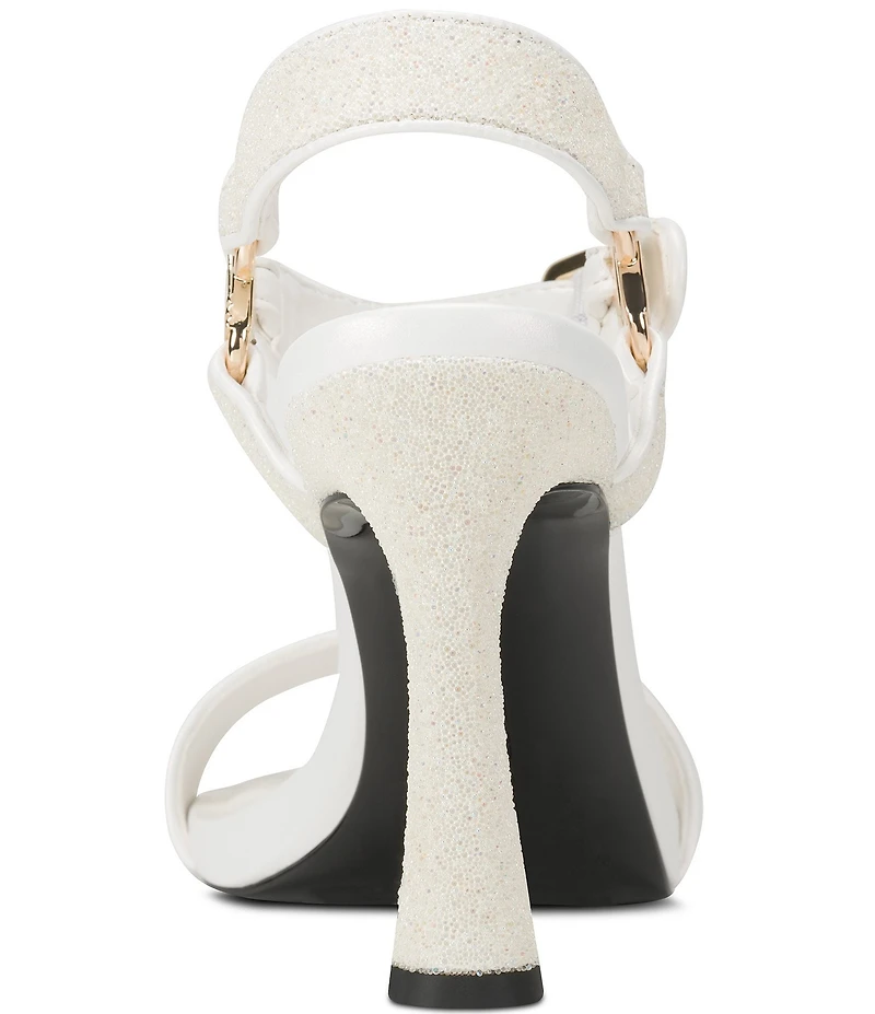 KARL LAGERFELD PARIS Dorcie Glitter Buckle Hardware Ankle Strap High Heel Sandals