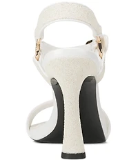 KARL LAGERFELD PARIS Dorcie Glitter Buckle Hardware Ankle Strap High Heel Sandals