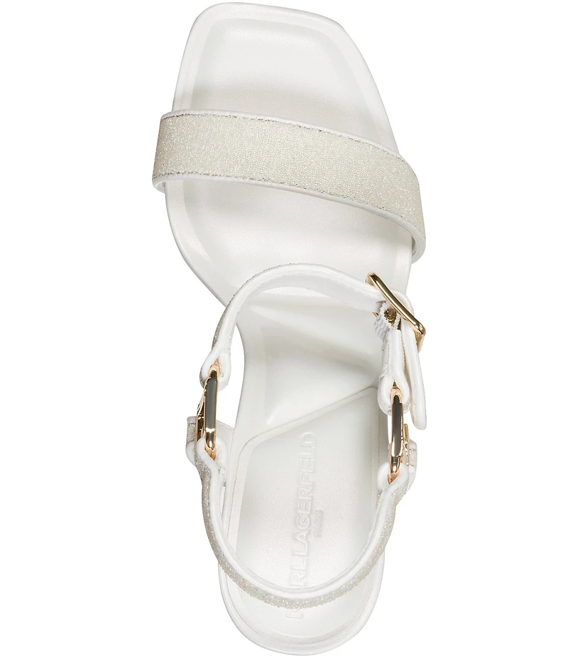 KARL LAGERFELD PARIS Dorcie Glitter Buckle Hardware Ankle Strap High Heel Sandals