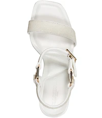 KARL LAGERFELD PARIS Dorcie Glitter Buckle Hardware Ankle Strap High Heel Sandals