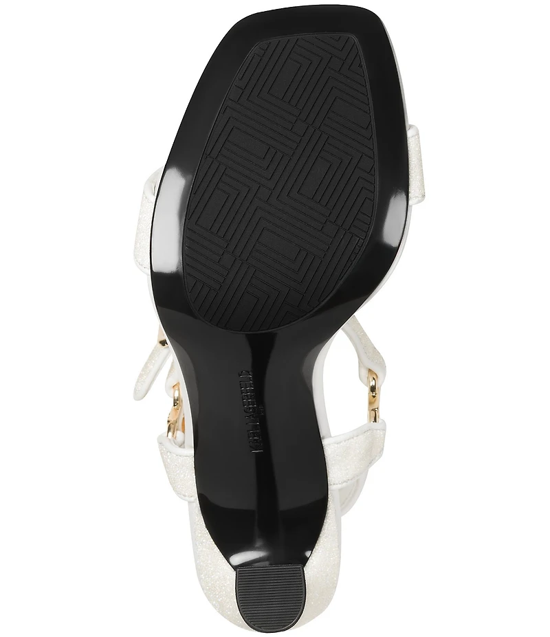 KARL LAGERFELD PARIS Dorcie Glitter Buckle Hardware Ankle Strap High Heel Sandals