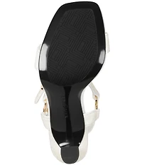 KARL LAGERFELD PARIS Dorcie Glitter Buckle Hardware Ankle Strap High Heel Sandals