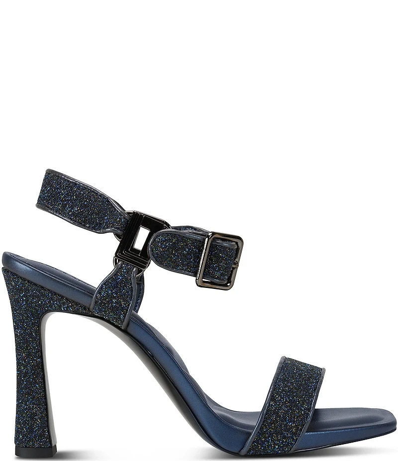 KARL LAGERFELD PARIS Dorcie Glitter Buckle Hardware Ankle Strap High Heel Sandals