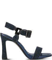 KARL LAGERFELD PARIS Dorcie Glitter Buckle Hardware Ankle Strap High Heel Sandals