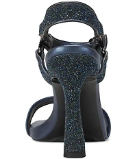 KARL LAGERFELD PARIS Dorcie Glitter Buckle Hardware Ankle Strap High Heel Sandals