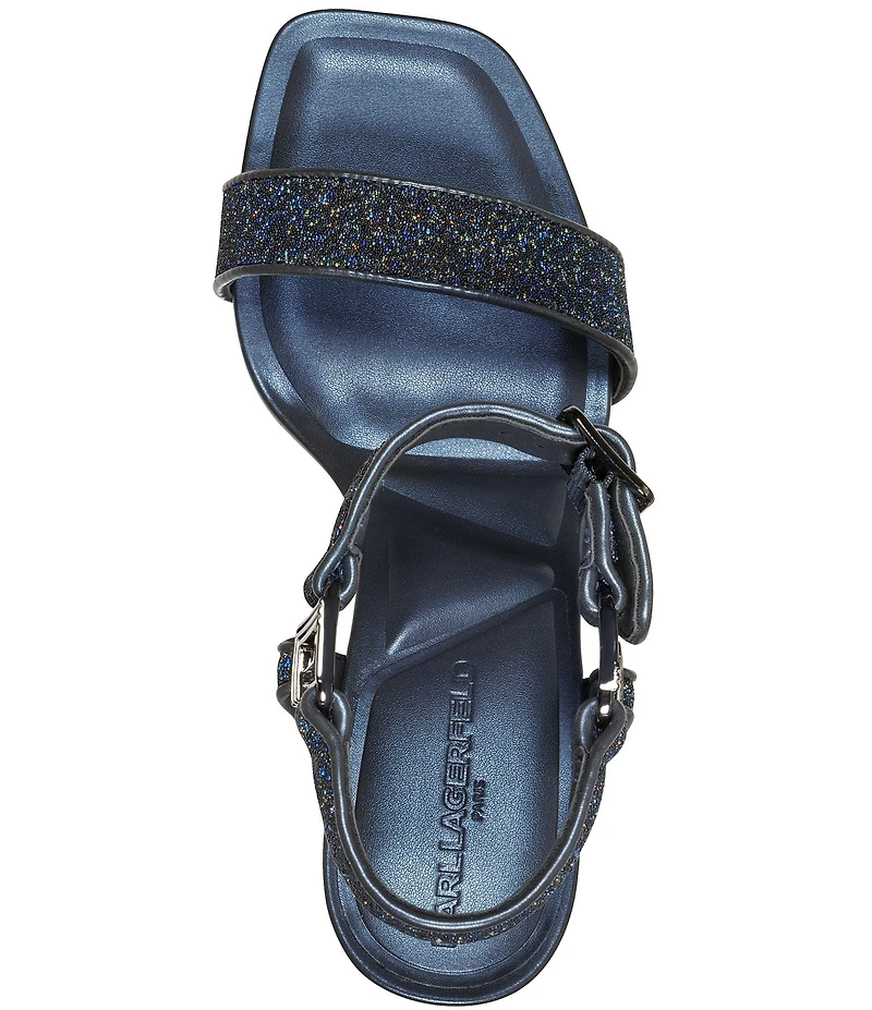KARL LAGERFELD PARIS Dorcie Glitter Buckle Hardware Ankle Strap High Heel Sandals