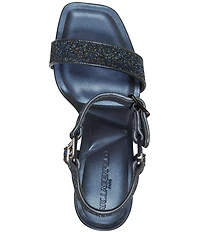 KARL LAGERFELD PARIS Dorcie Glitter Buckle Hardware Ankle Strap High Heel Sandals