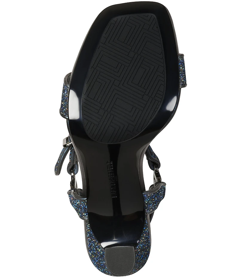 KARL LAGERFELD PARIS Dorcie Glitter Buckle Hardware Ankle Strap High Heel Sandals