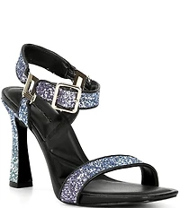 KARL LAGERFELD PARIS Dorcie Ombre Glitter Buckle Hardware Ankle Strap High Heel Sandals